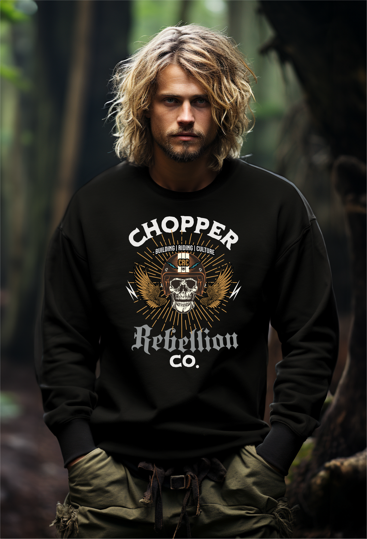 Chopper Rebellion Co. Skull Helmet M BLK Sweatshirt