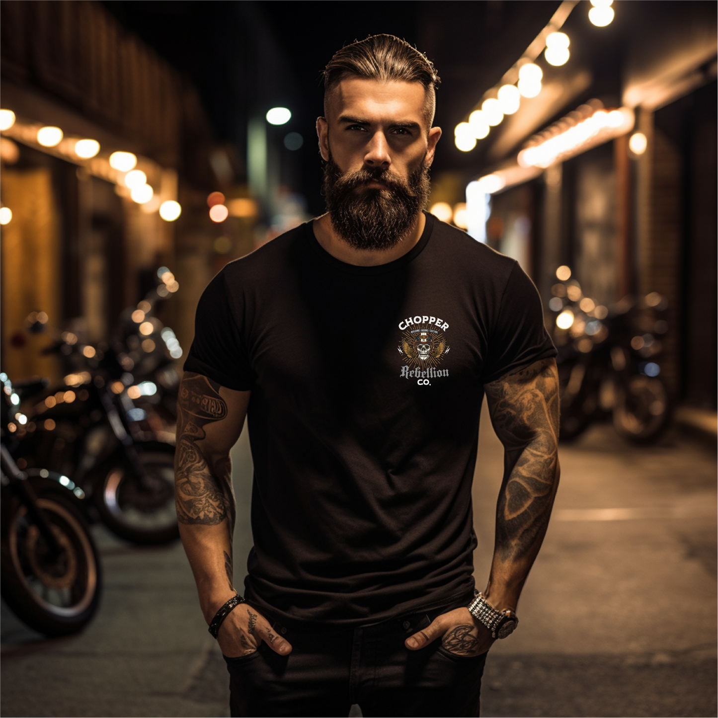 Chopper Rebellion Co. Skull Helmet M BLK Tee