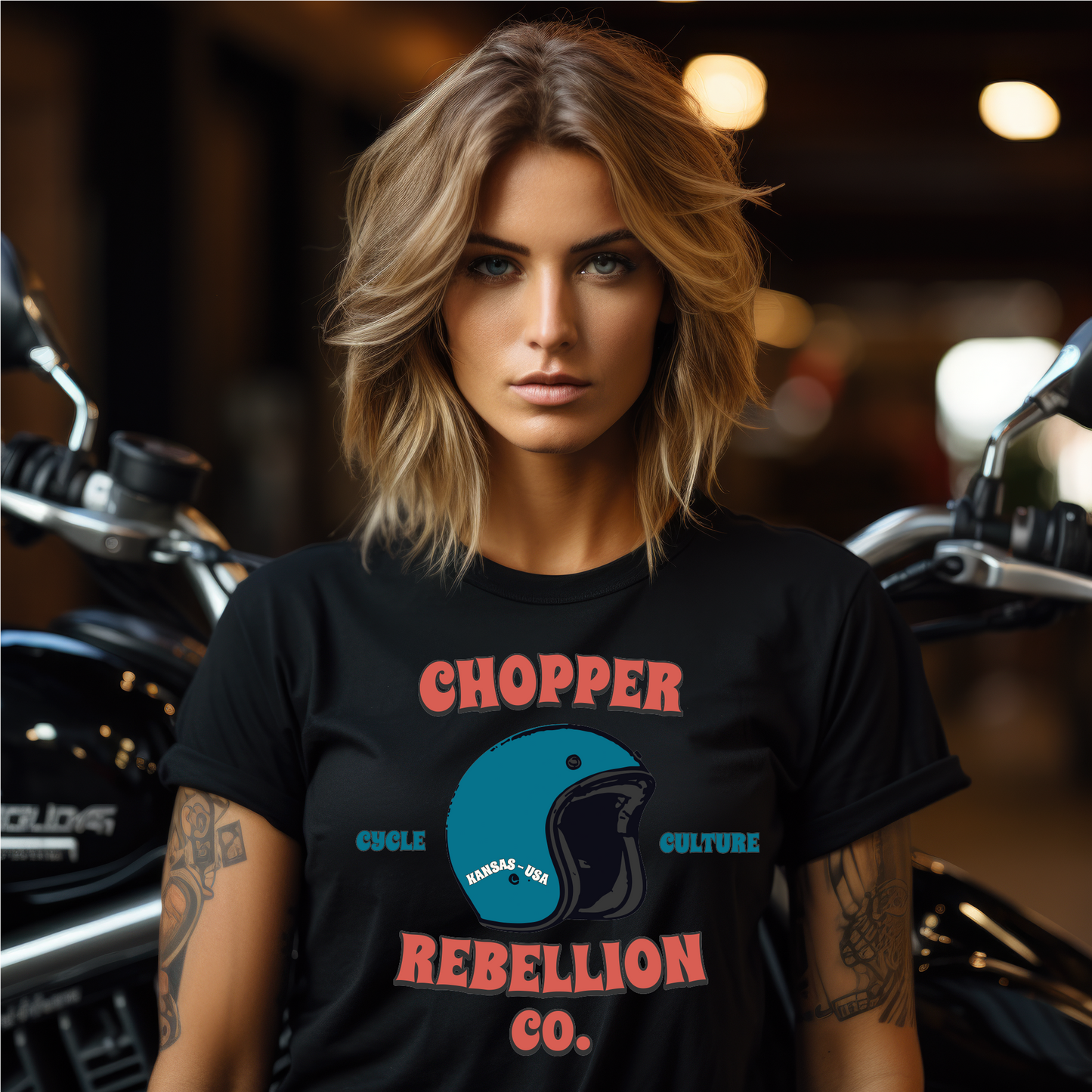 Chopper Rebellion Co. Helmet Cycle Culture Retro W BLK TEE