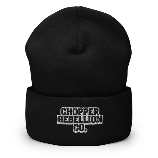 Chopper Rebellion Co Blk on Blk Cuffed Beanie