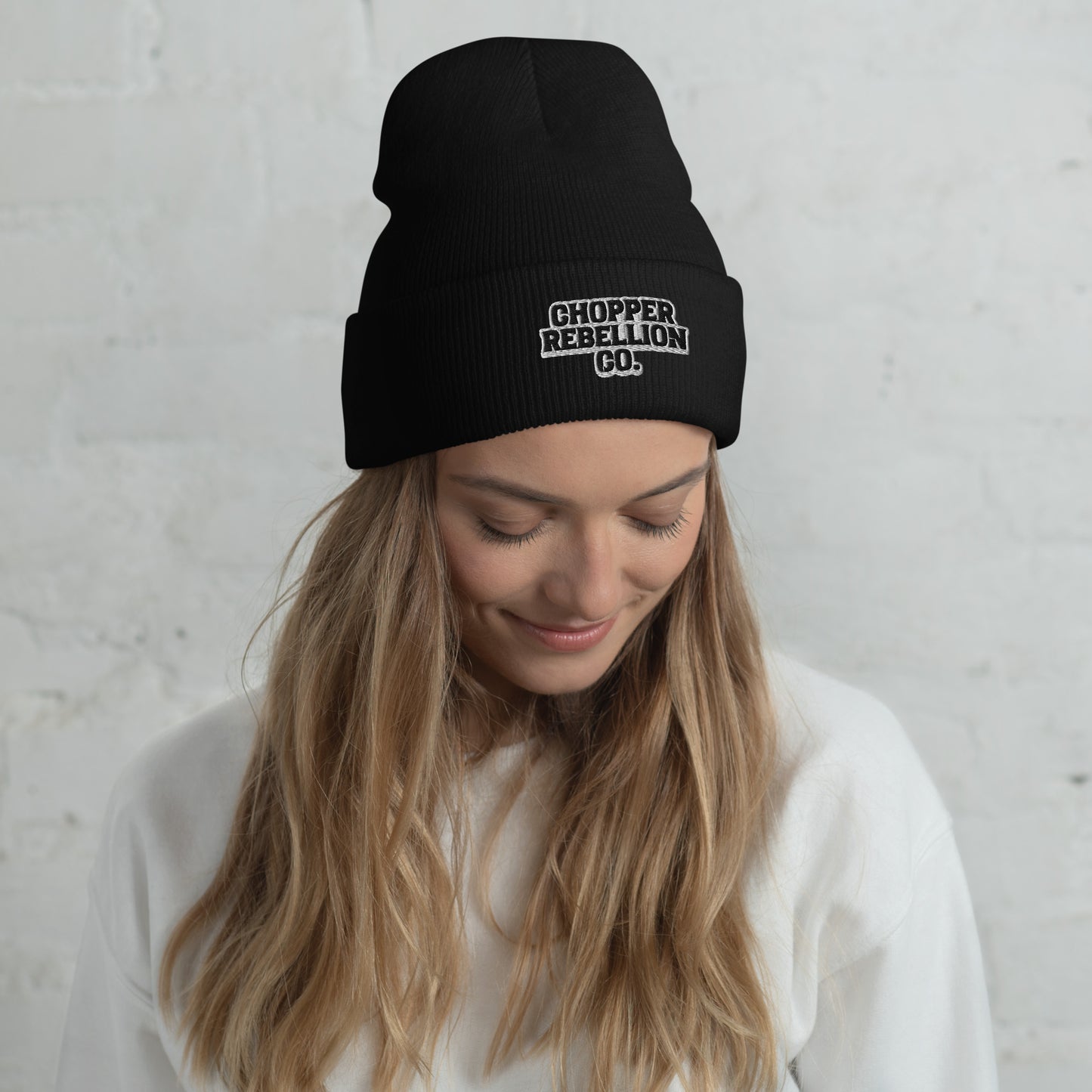 Chopper Rebellion Co Blk on Blk Cuffed Beanie