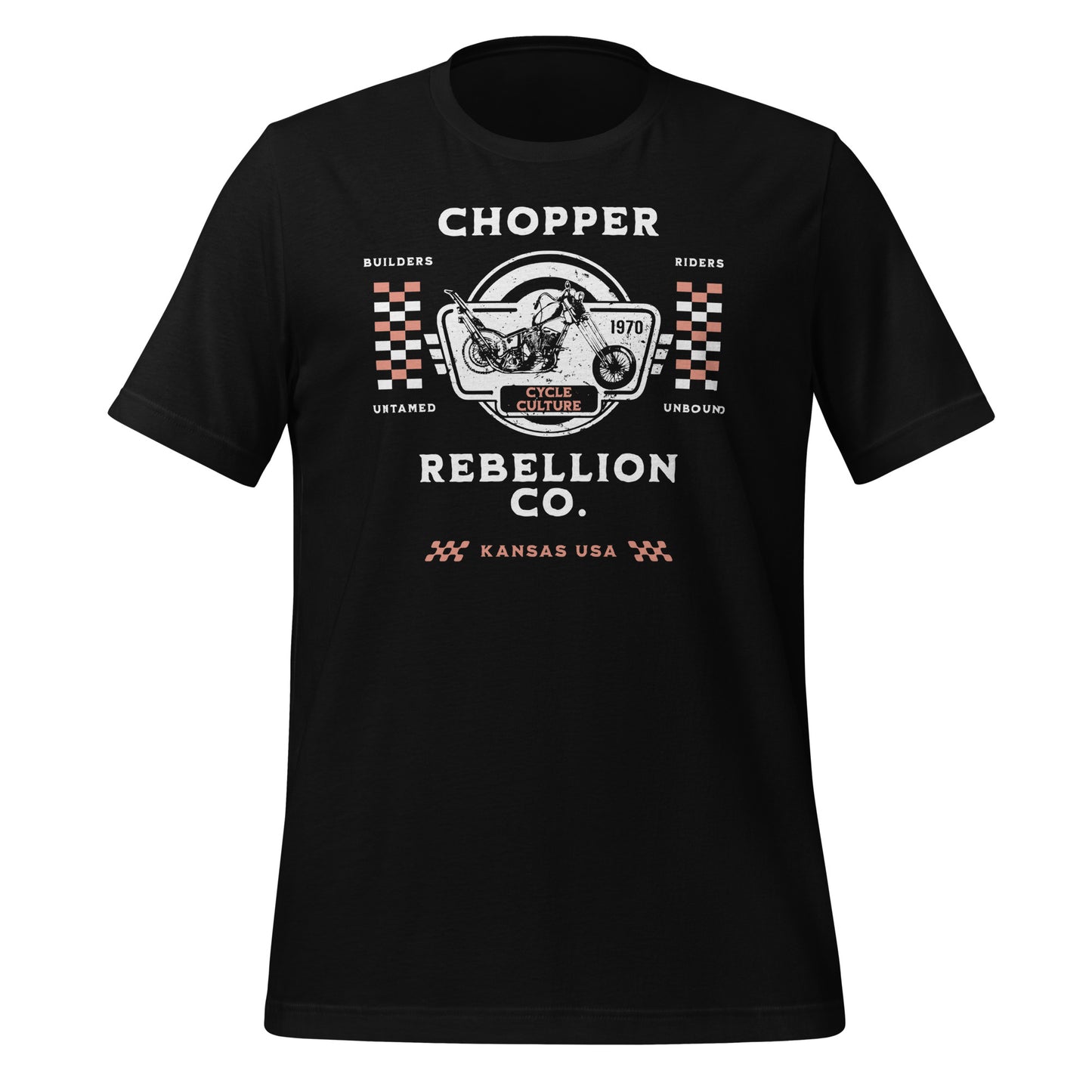 Chopper Rebellion Co. Represents Builders, Riders, Cycle Culture W BLK Tee